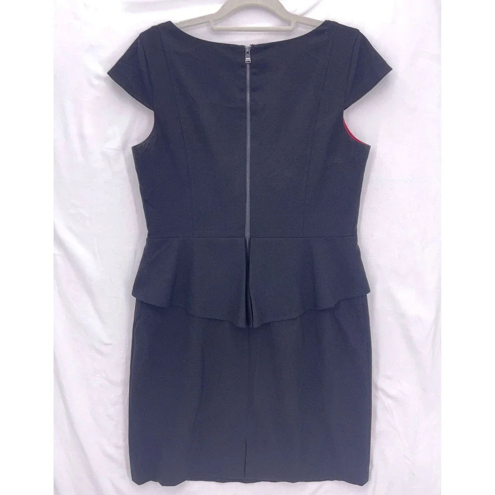 Marc New York Black Peplum Sheath Dress 12 Cap Sleeve Scoop Neck